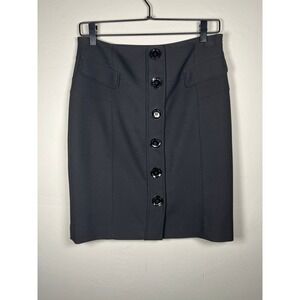 Karen Millen Black Button Front Pencil Skirt Career Office‎ UK 12 US 8